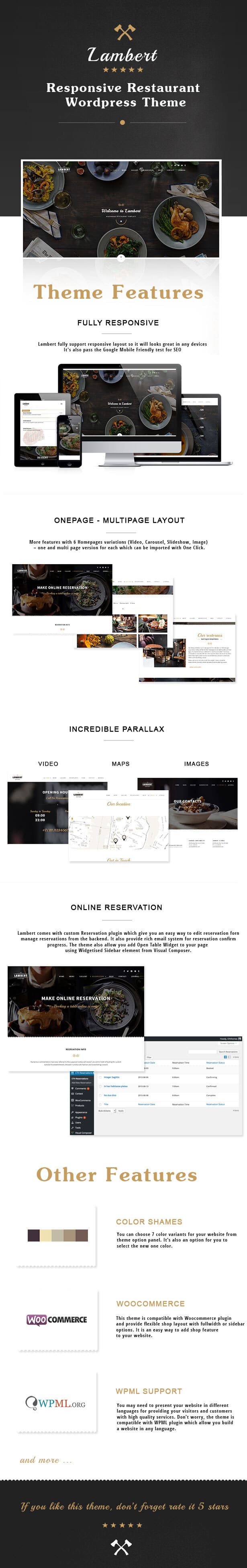 Lambert is a clean and professional WordPress theme, perfect for Restaurant, Bakery, any food business and personal chef web sites.