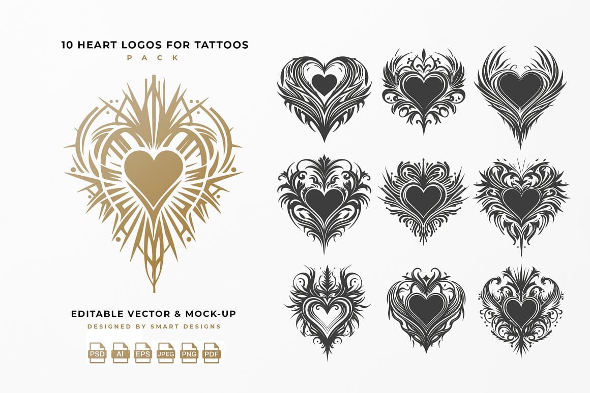 Heart Logos for Tattoos Pack x10.