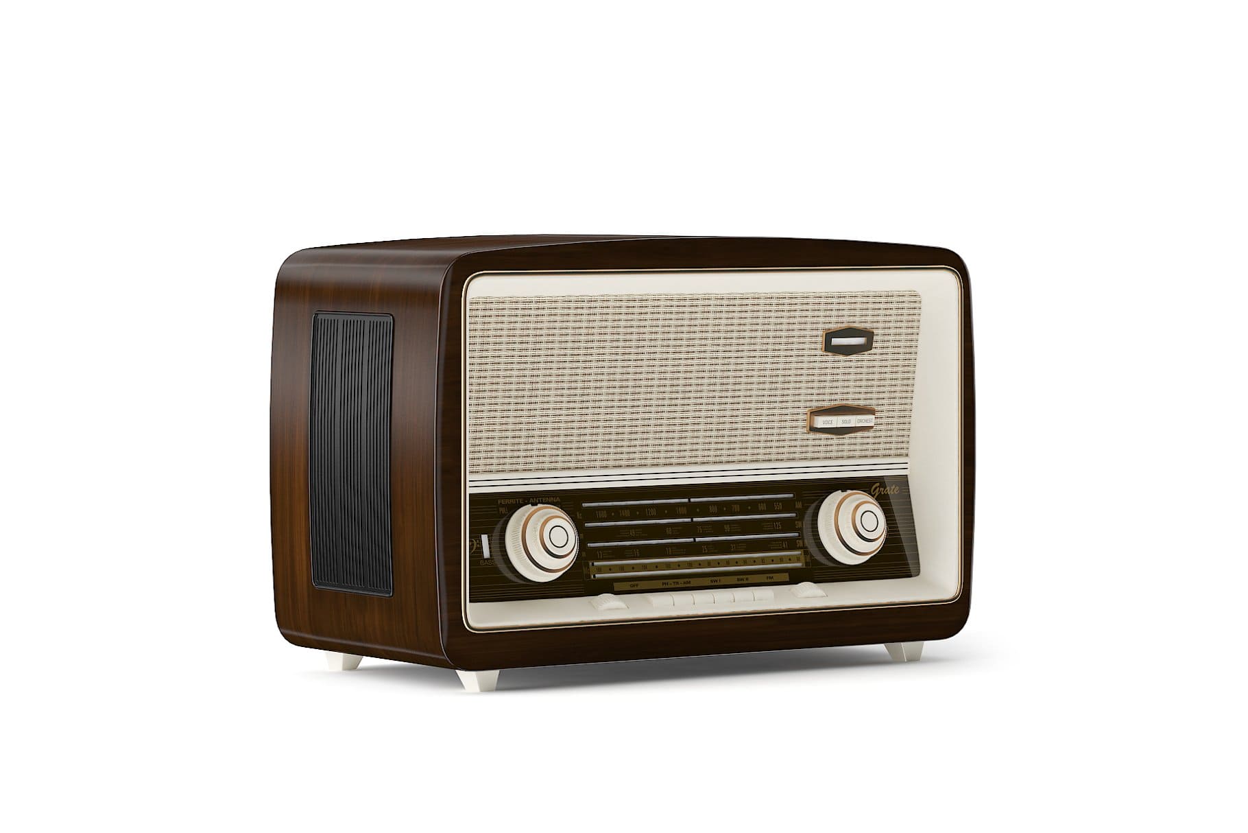 3d model of antique radio in wooden case.