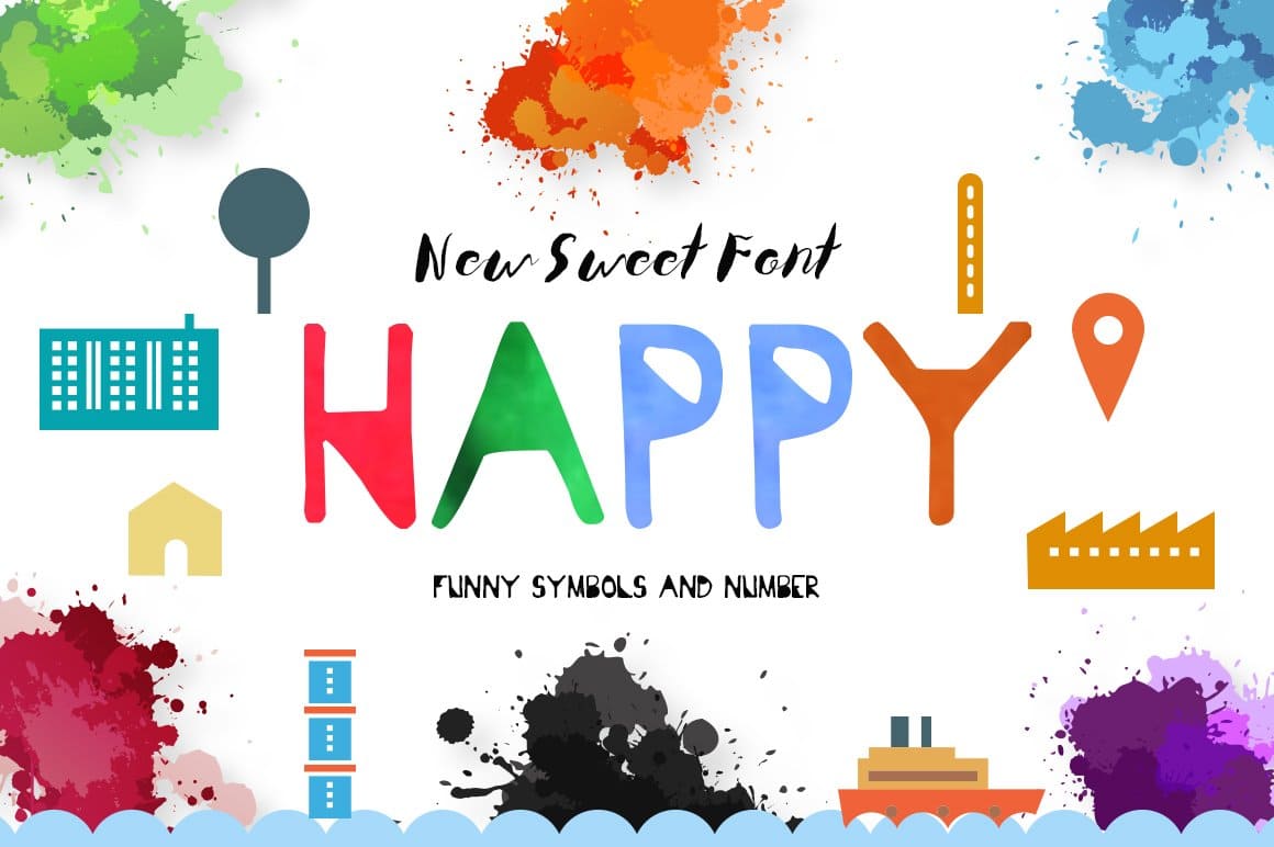 New sweet font Happy funny symbols and numbers.