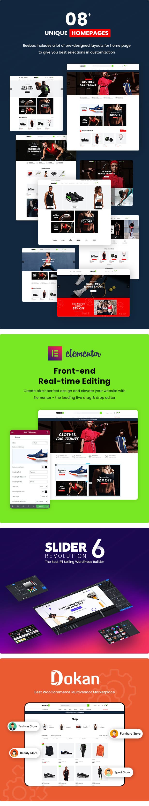 Front-end real-time editing of Reebox - Elementor WooCommerce WordPress Theme.