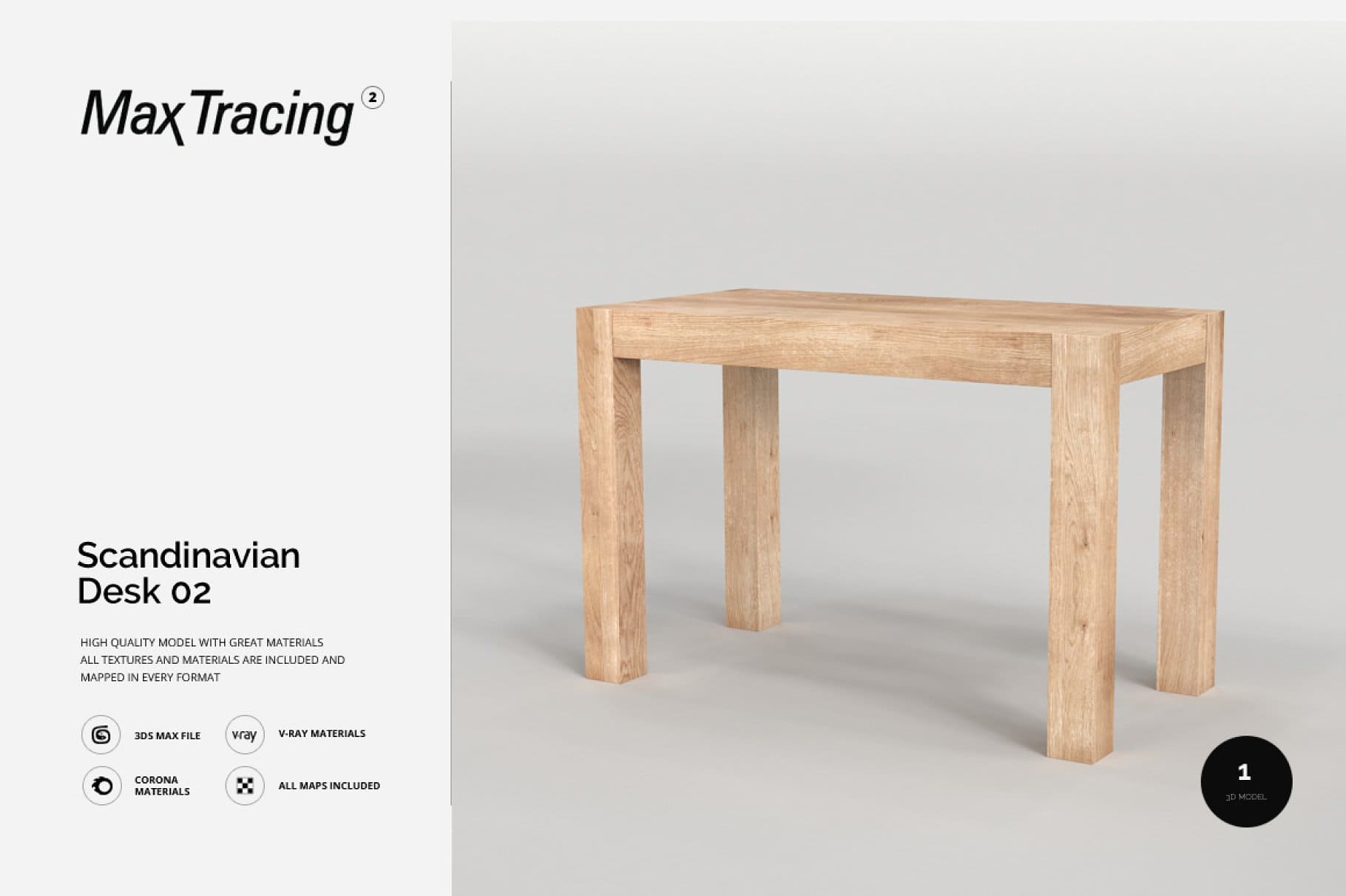High quality model of Scandinavian desk with great materials.