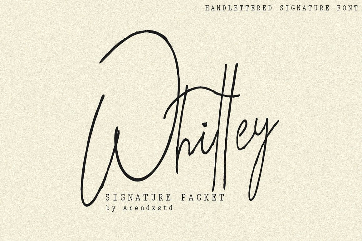 Handlettered signature font “Whitley signature packet”.