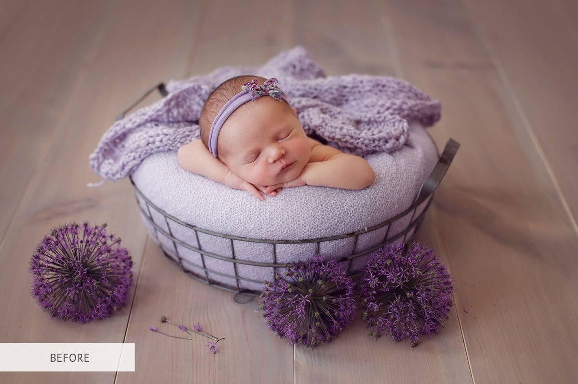 The baby sleeps without a mask with flowers.