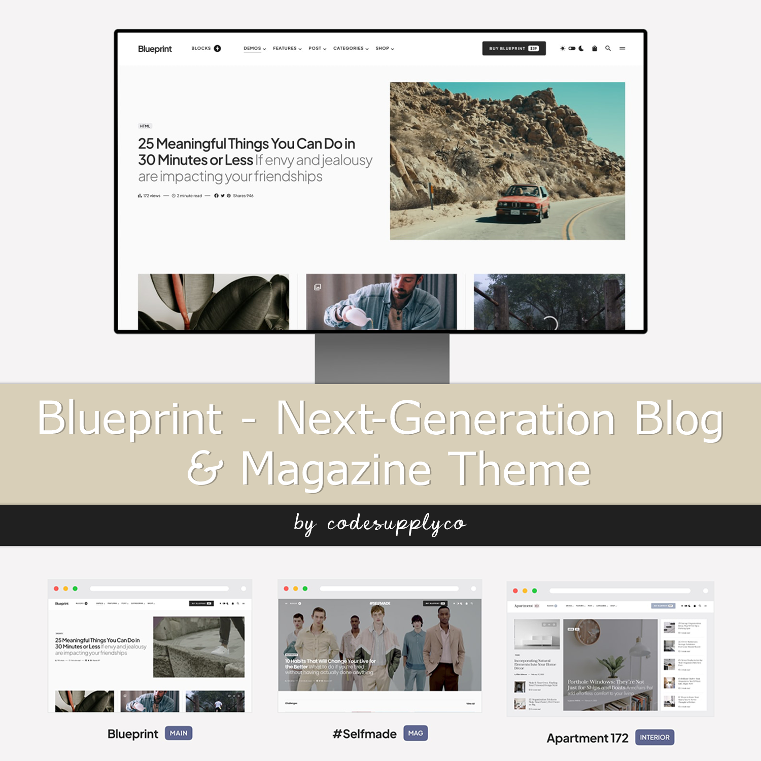 Illustrations of blueprint next generation blog magazine theme.