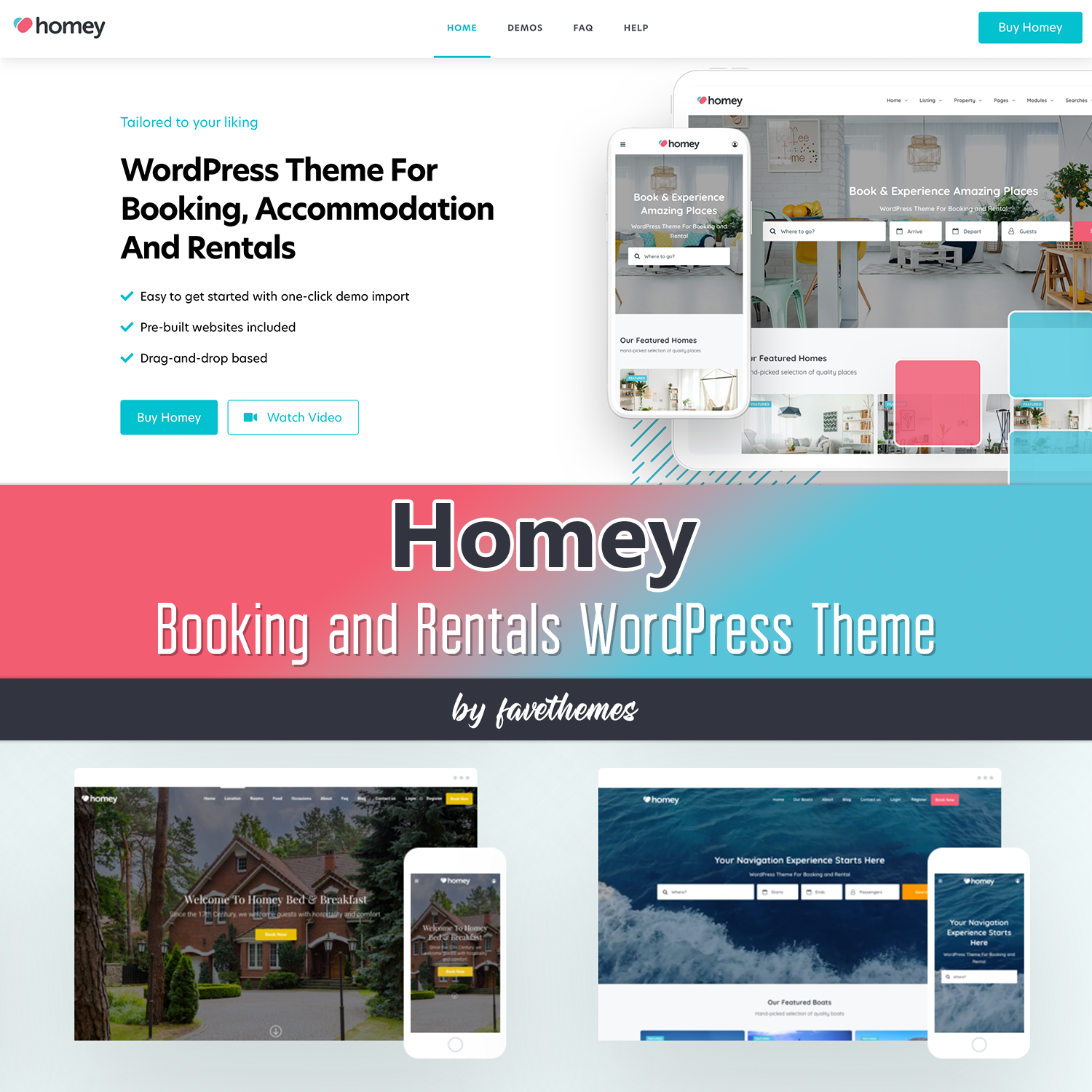 Preview homey booking and rentals wordpress theme.