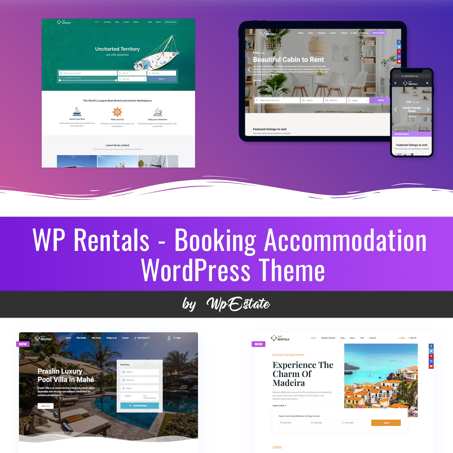 Preview rentals booking accommodation wordpress theme.