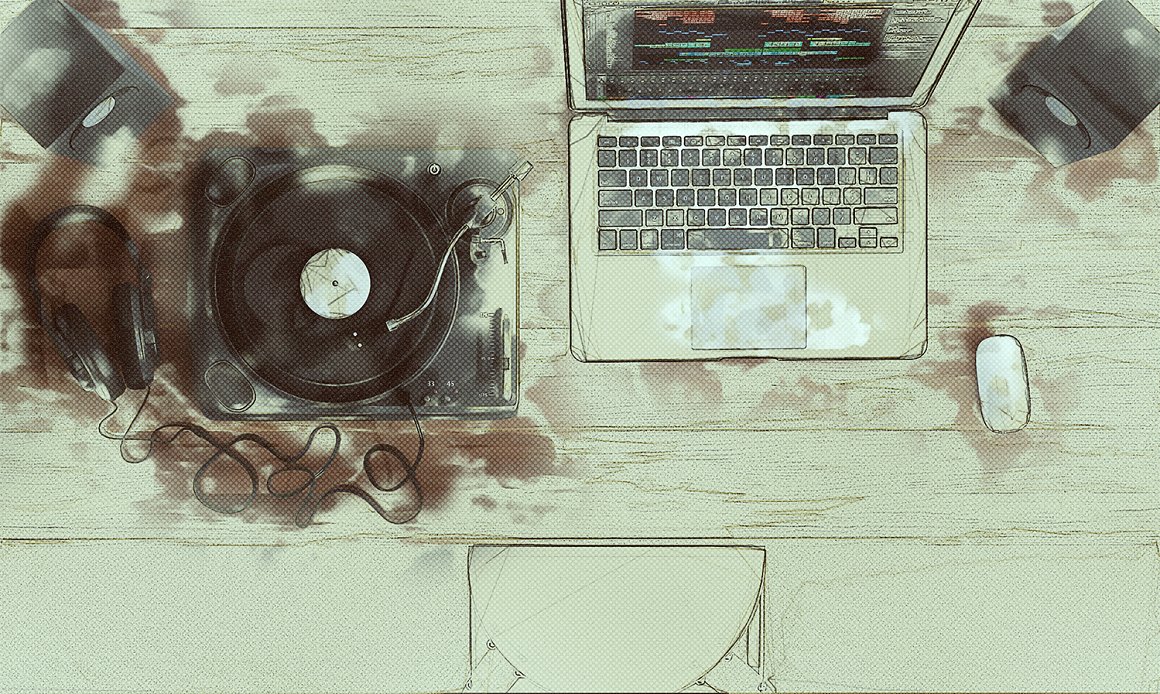A laptop and a music player.