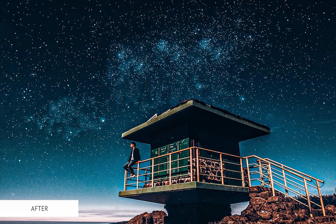 A photo of a boy looking at the starry sky after using HDR PRO Professional Photoshop action.