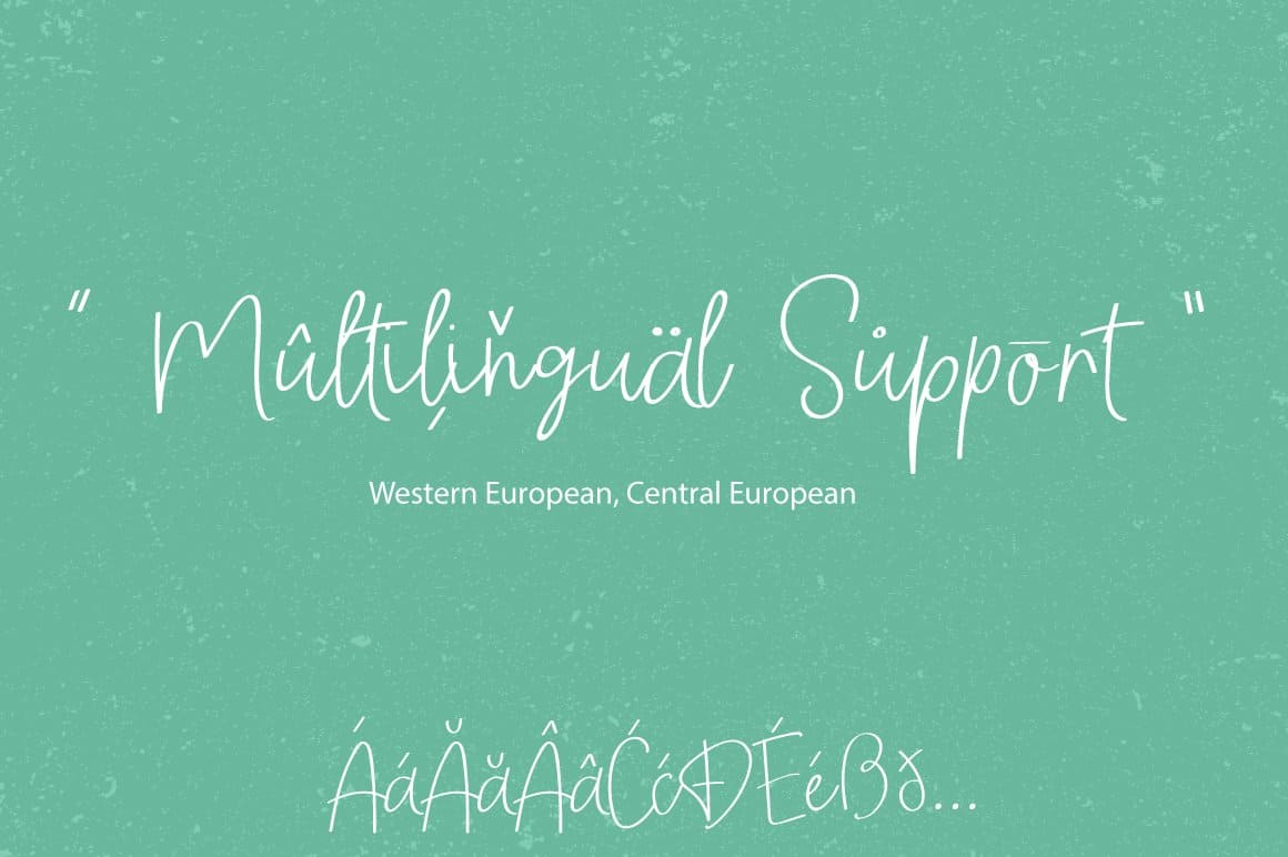 Multilingual support western European, central European on the green background.