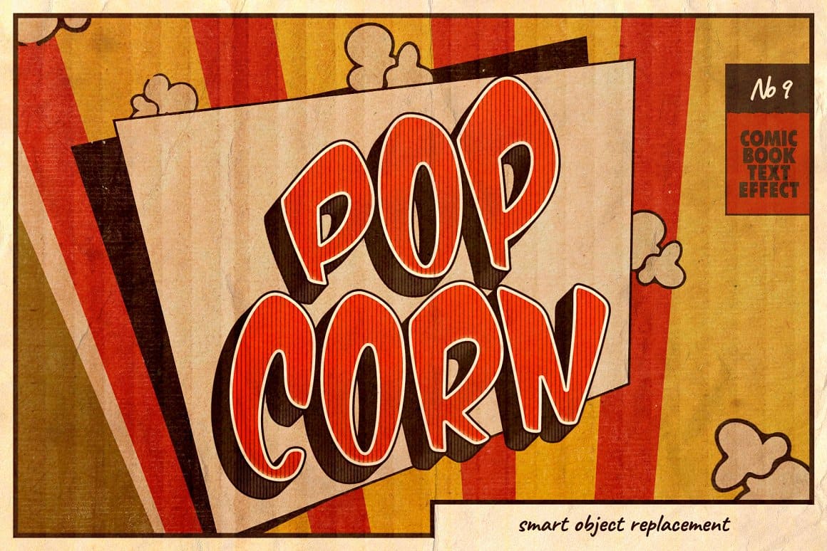 An inscription "Pop corn" on the yellow and red stripes.
