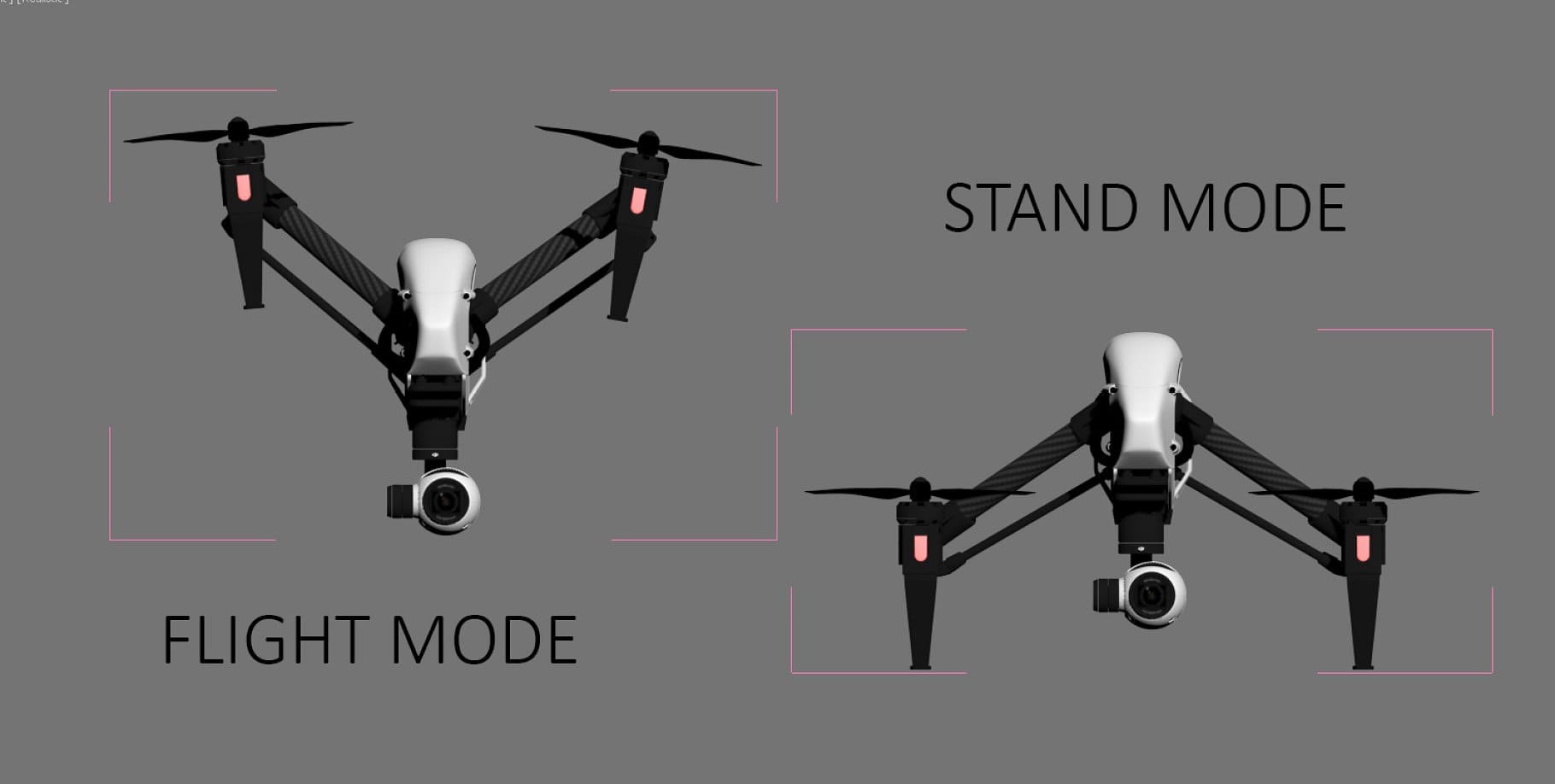 Flight mode and stand mode quadcopters.