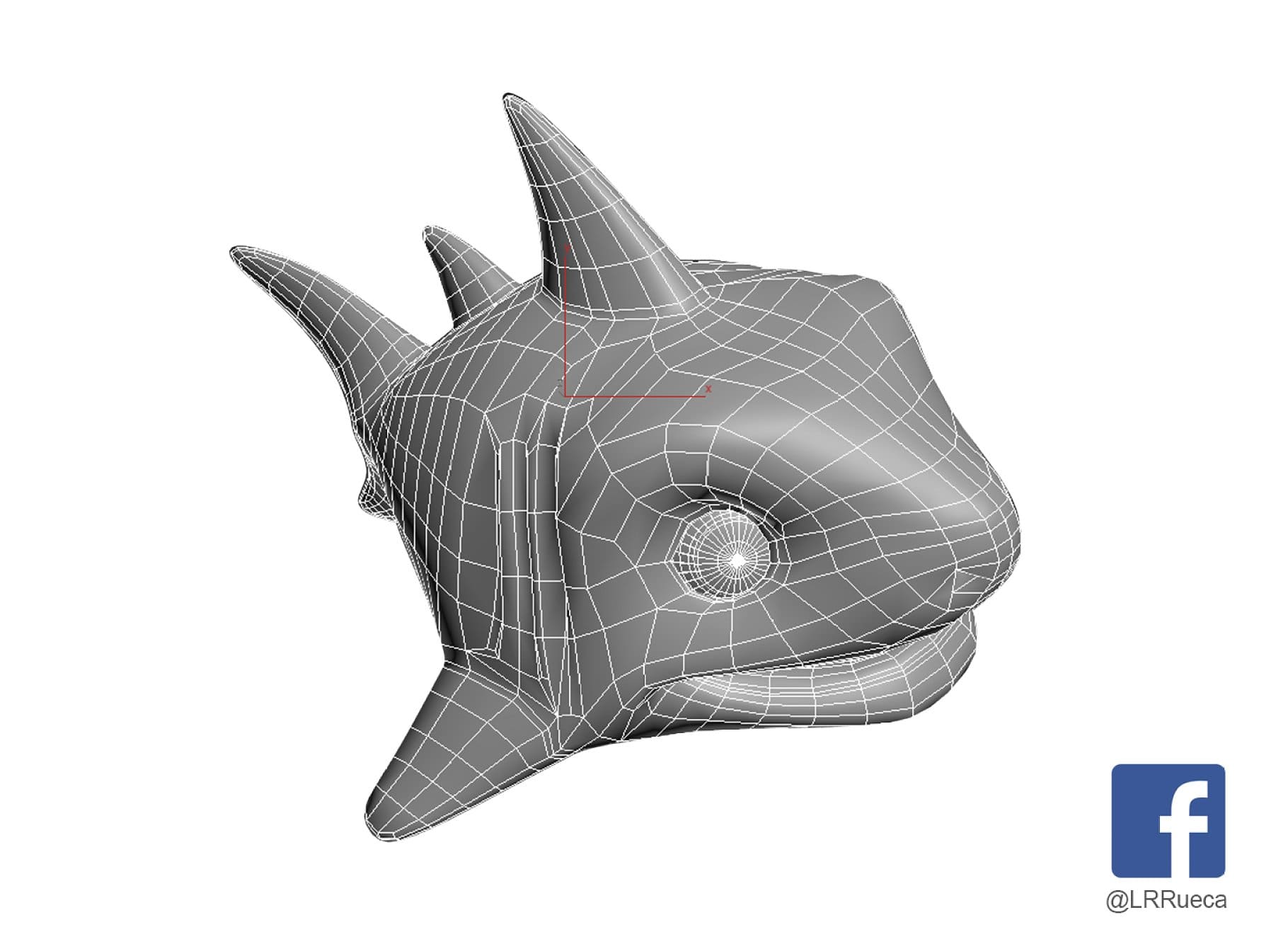 3D model of the upper right side of a stylized shark.