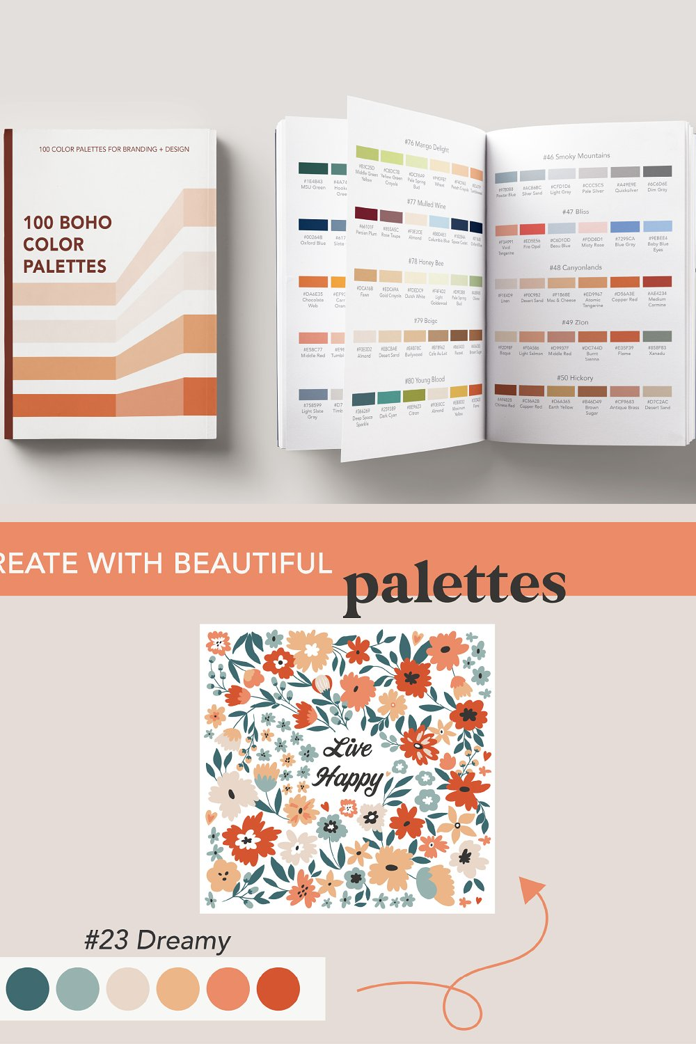 Illustrations boho color palettes for branding of pinterest.