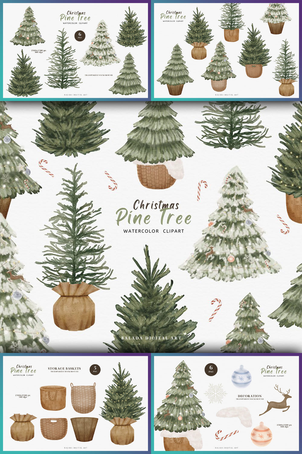 Watercolor image of Christmas trees to create a Christmas atmosphere.