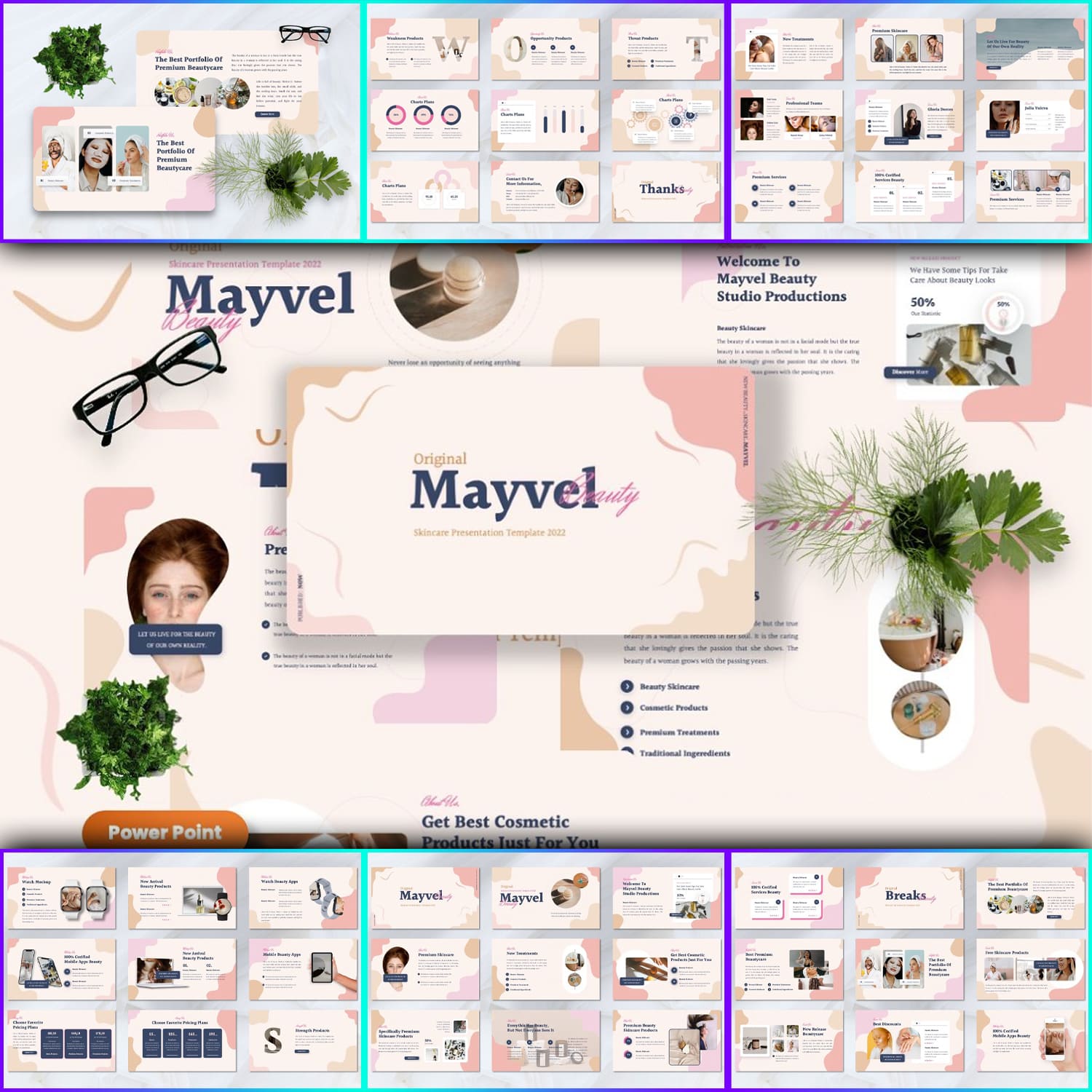 All slides of Original Mayvel beauty skincare presentation template.