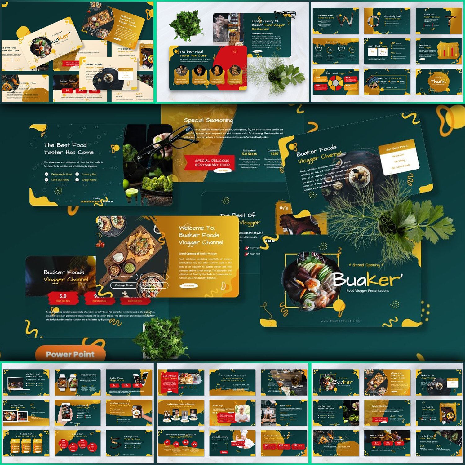 Images preview buaker food vlogger powerpoint.