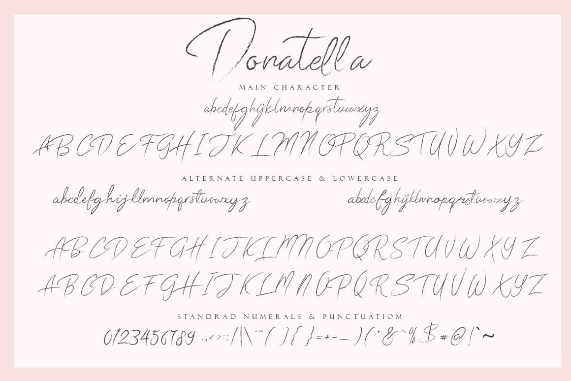 Donatella main character and alternate uppercase and lowercase.