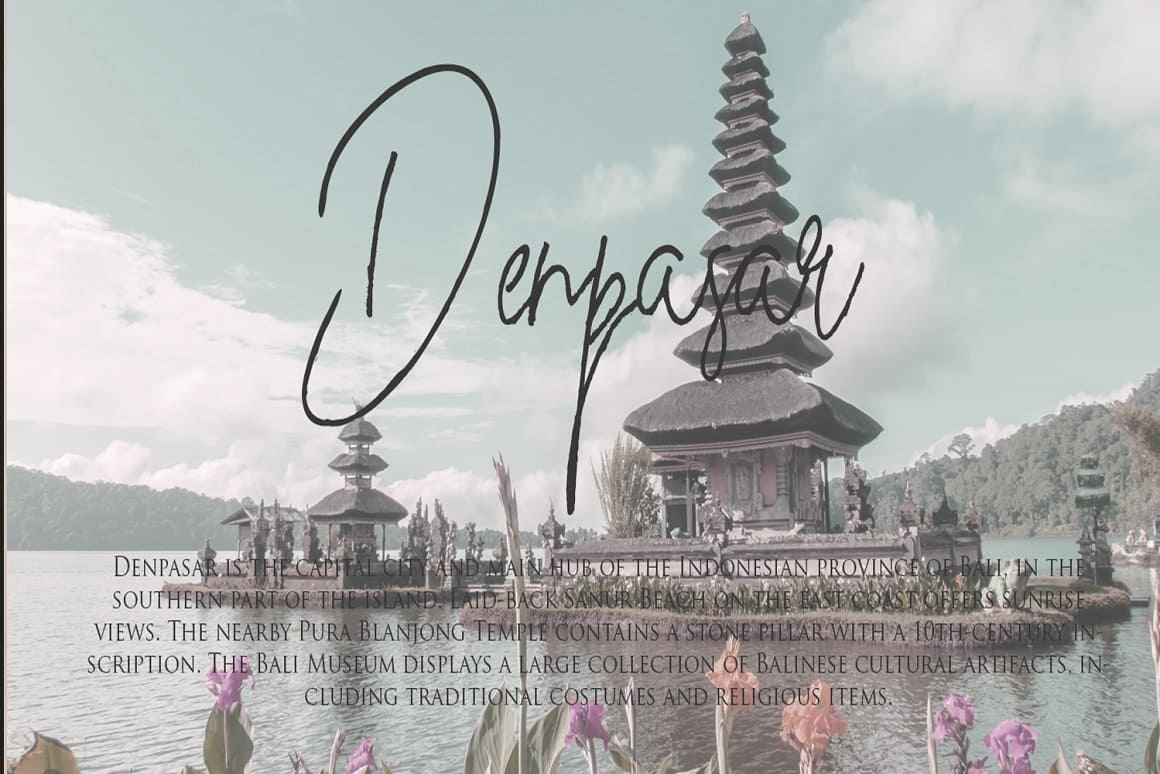"Denpasar is the capital city" is written in Whitley font.