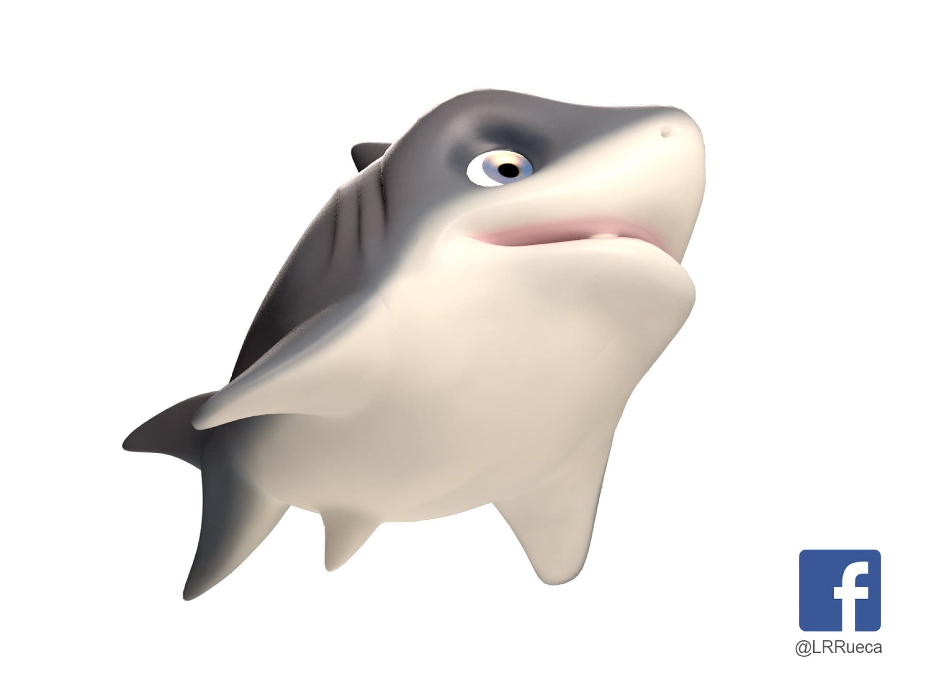 Bottom view of cartoon stylized shark.