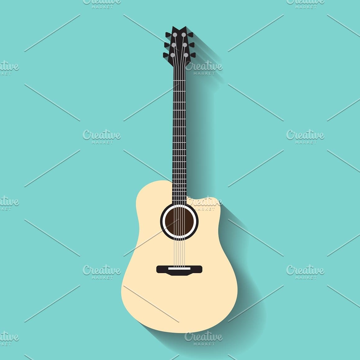 Yellow acoustic guitar on a green background.
