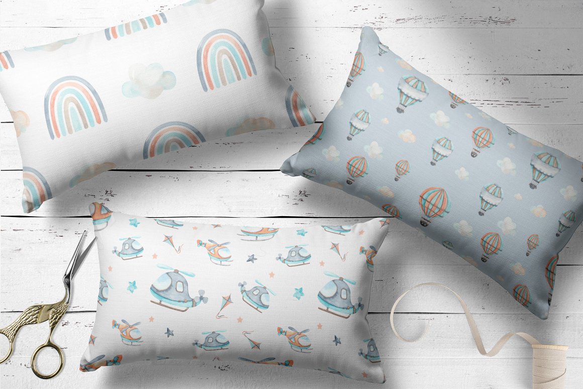 Pillows with prints set.