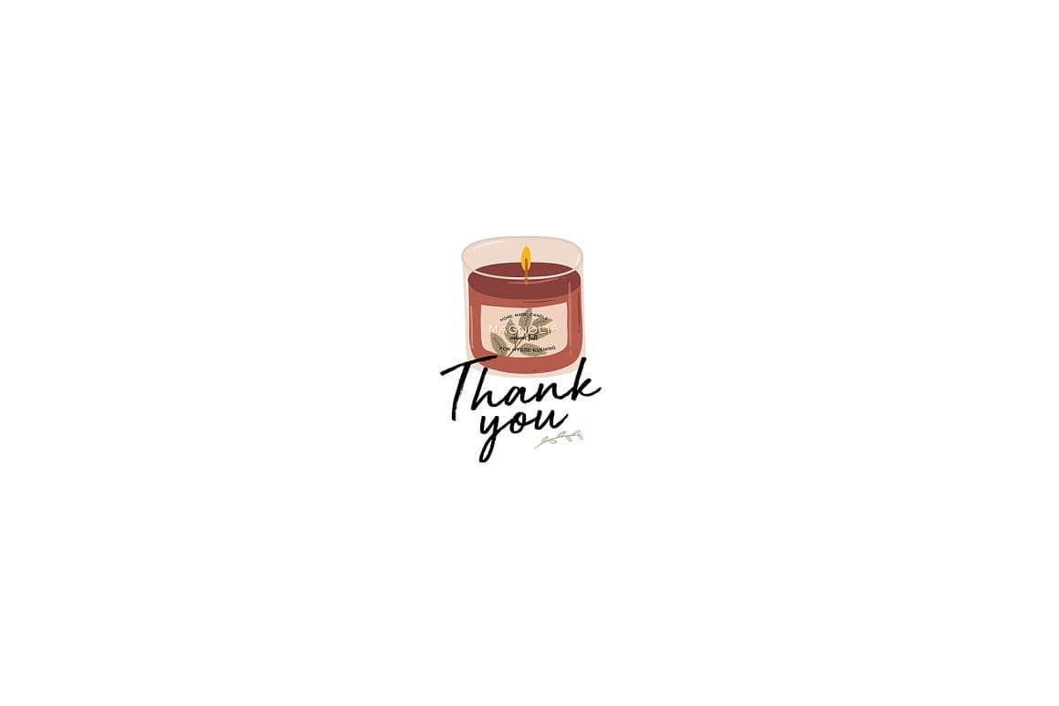Slide with the image of a candle and the words thank you.