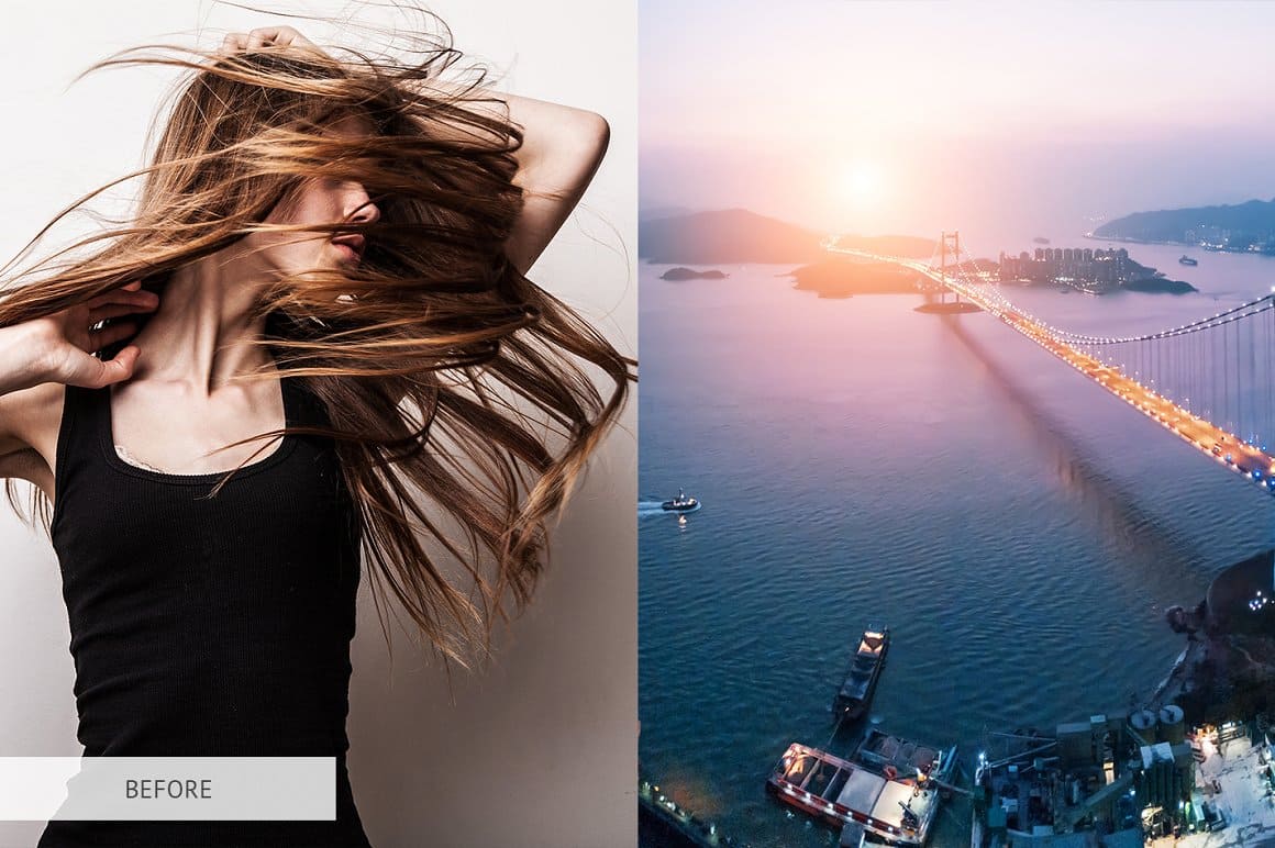 An image of the Golden Gate Bridge and a photo of a girl with long hair.