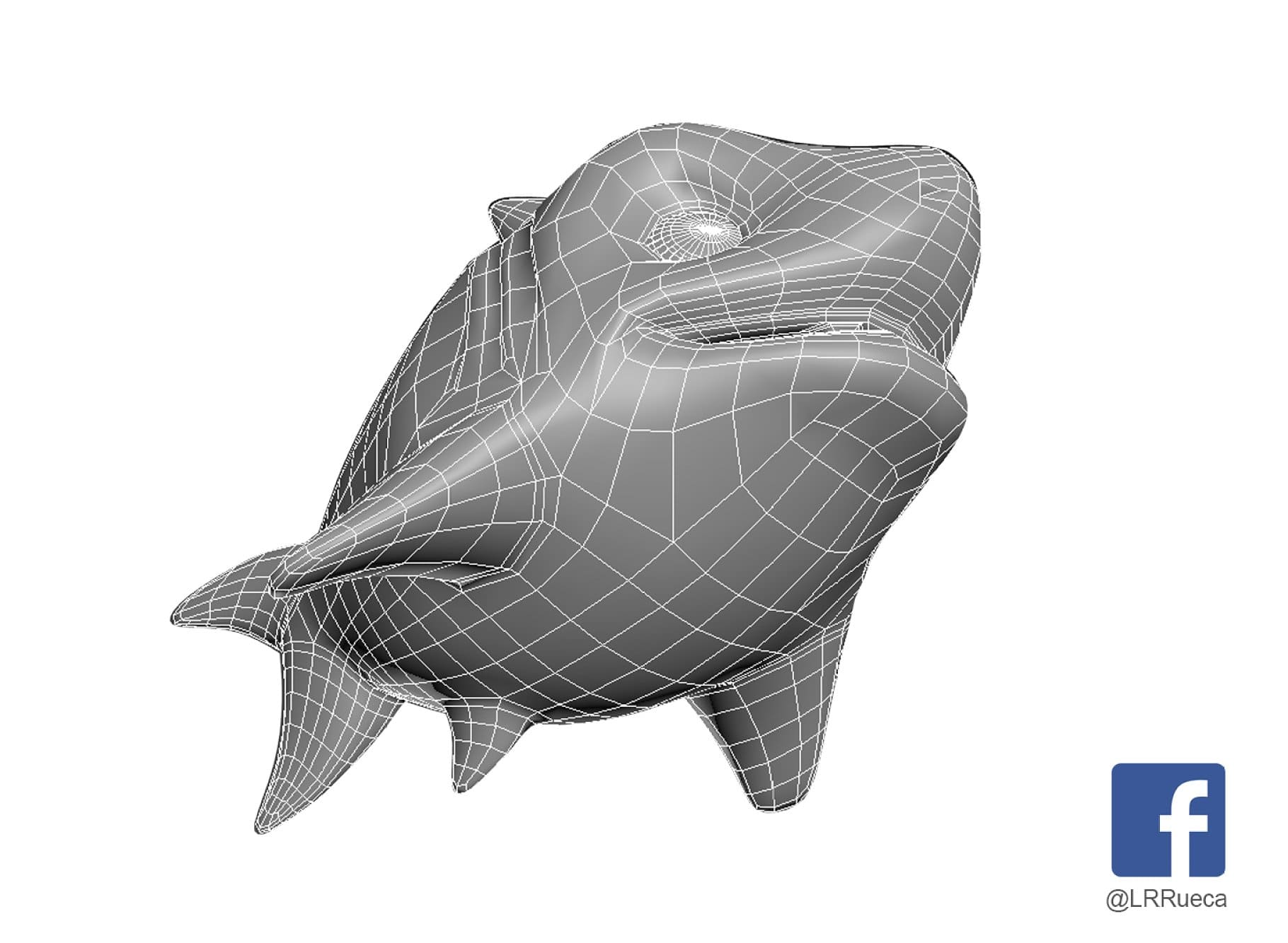 3D model of the lower part of a stylized shark.