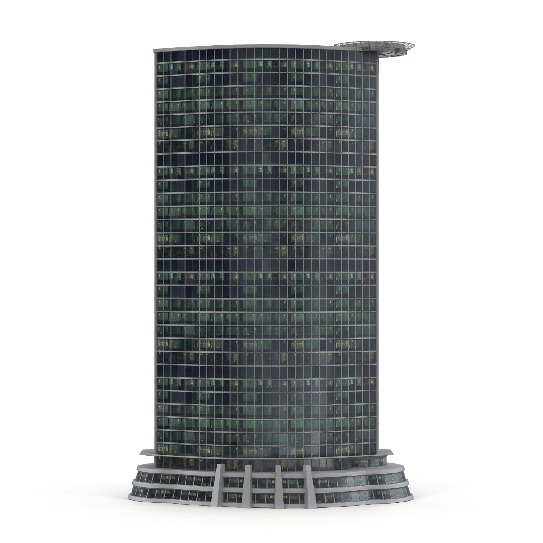 Skyscraper made of three metals: glass, concrete and metal.