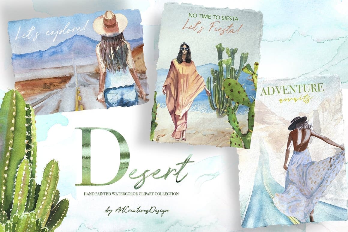 Commemorative postcards with beautiful women in the desert.