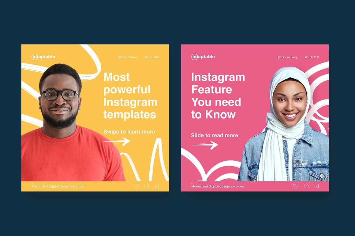 Adaptive posts and stories with an African American and a Muslim girl.