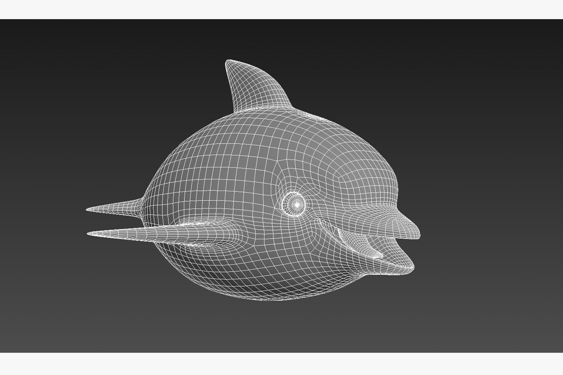Full-face mesh graphic model of a dolphin.