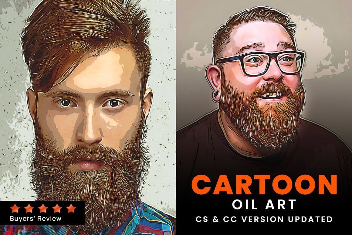 A collage of two portraits of bearded men in the cartoon style of oil paintings.