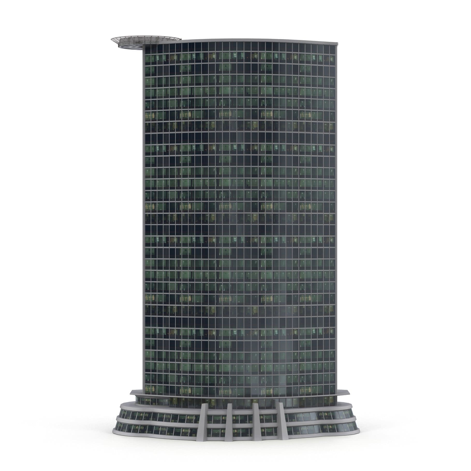A skyscraper with a round helipad.