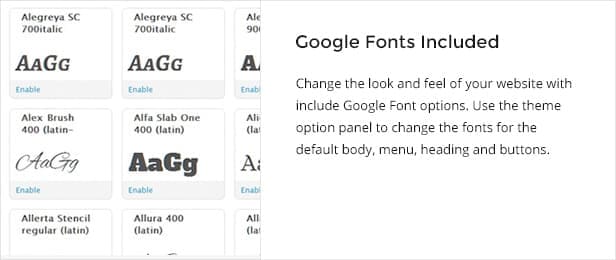 Google Fonts Included.