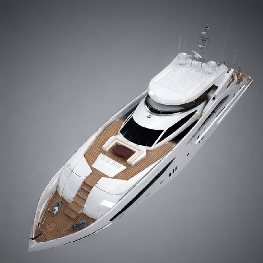 Top view of the upper deck of the White Superyacht Sunseeker predator 130.