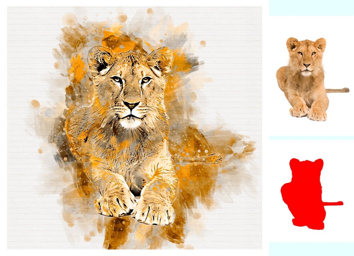 Lioness image processed in Pet Watercolor Art Plugin.