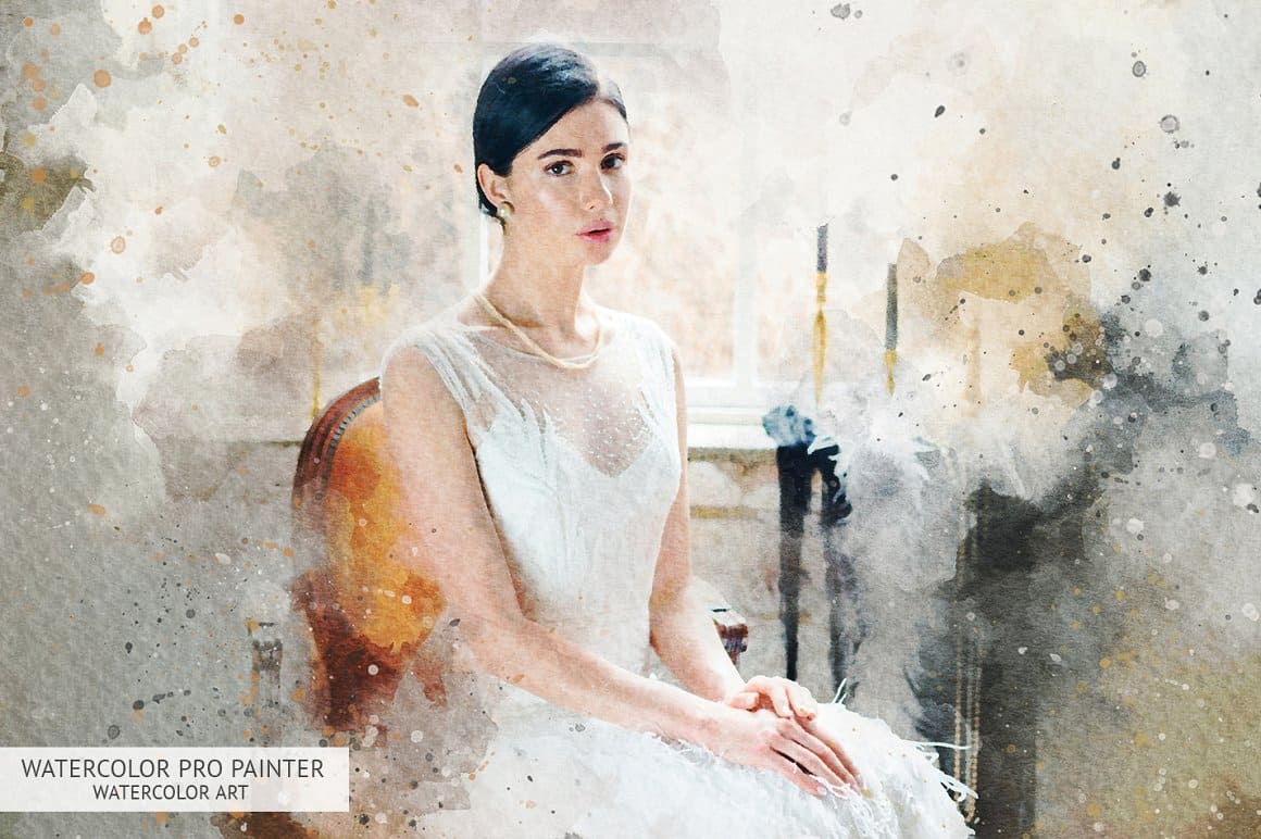 Photo of the bride with the effect of watercolor pro painter watercolor art.