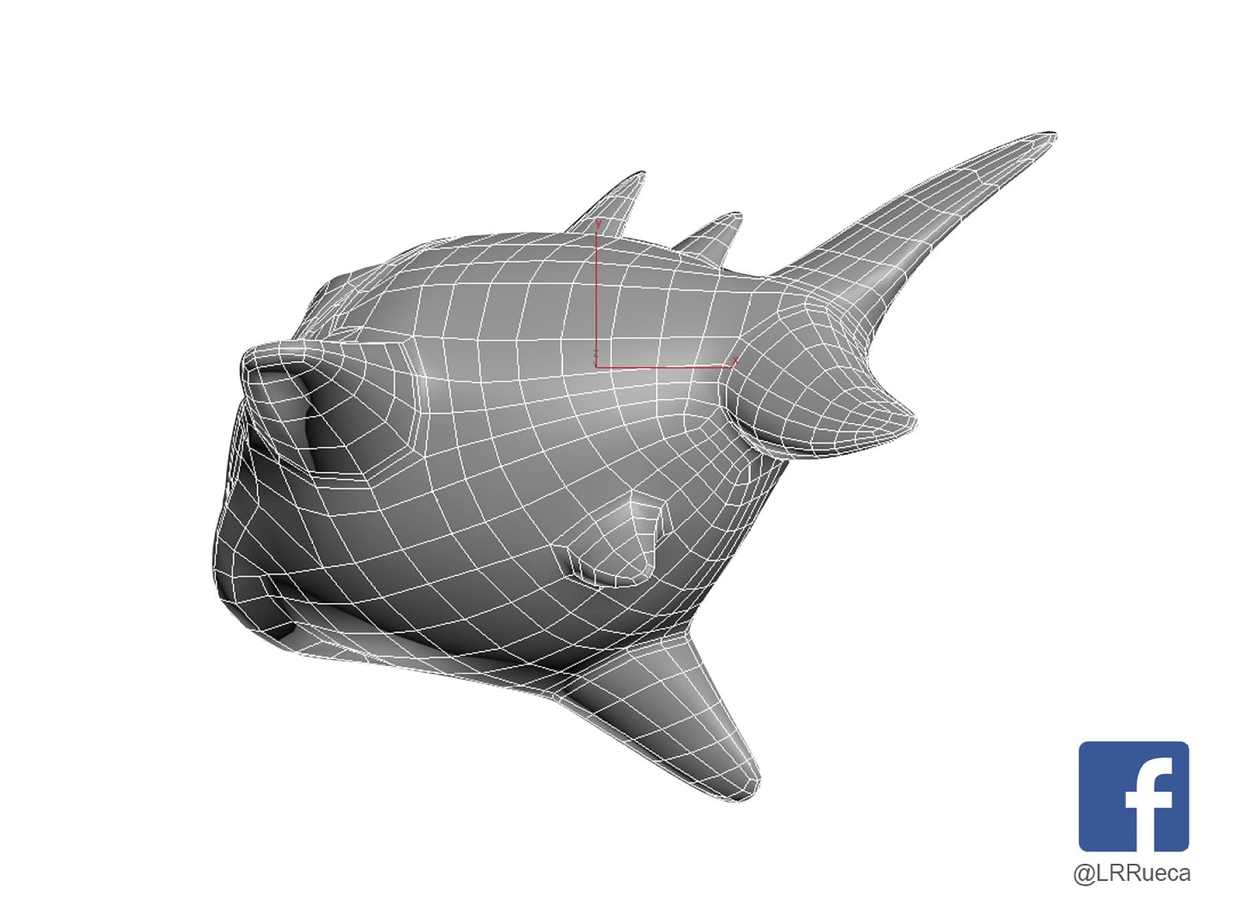 3D model of a stylized shark species from below.