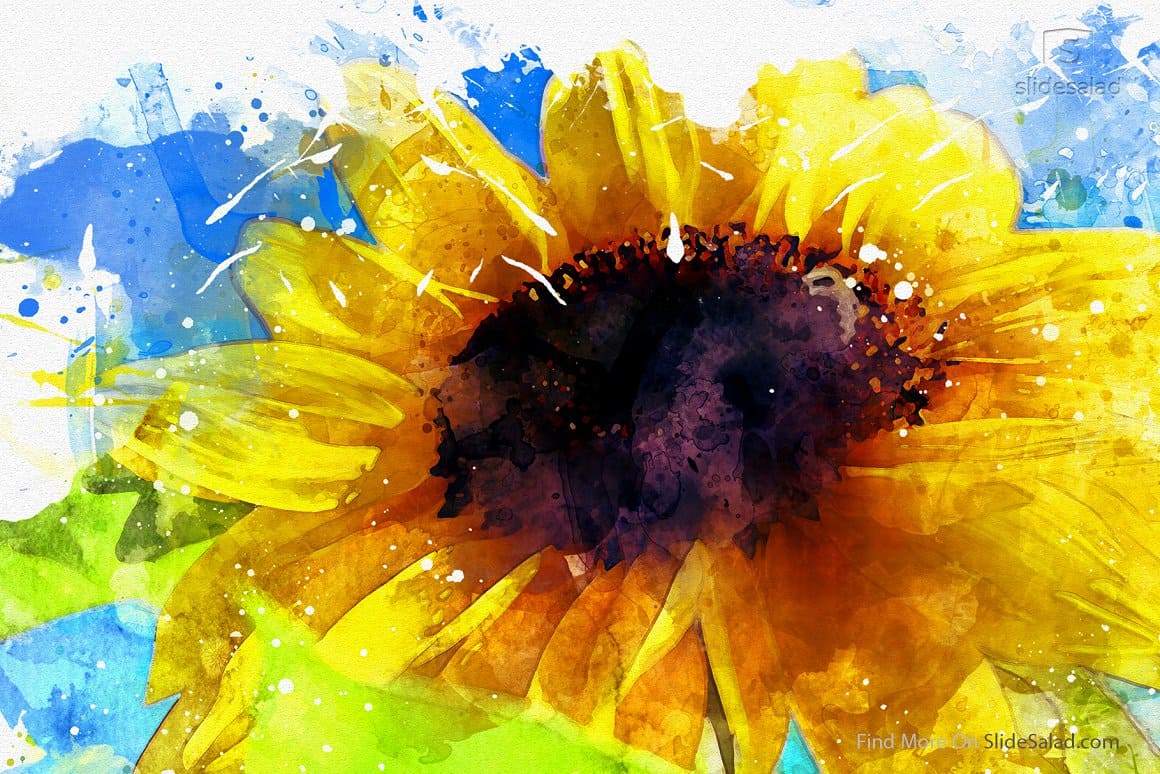 Watercolor image of a sunflower close-up.