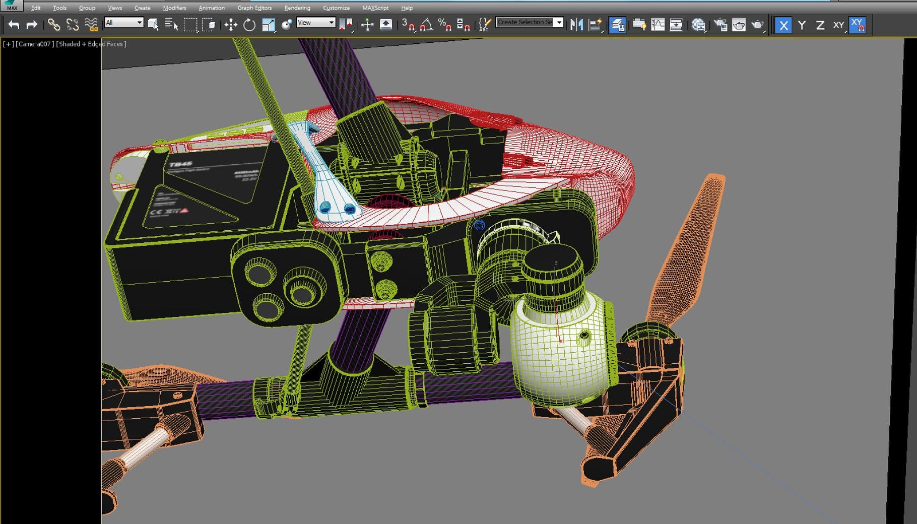 A 3D model of the quadcopter is drawn in the computer program.