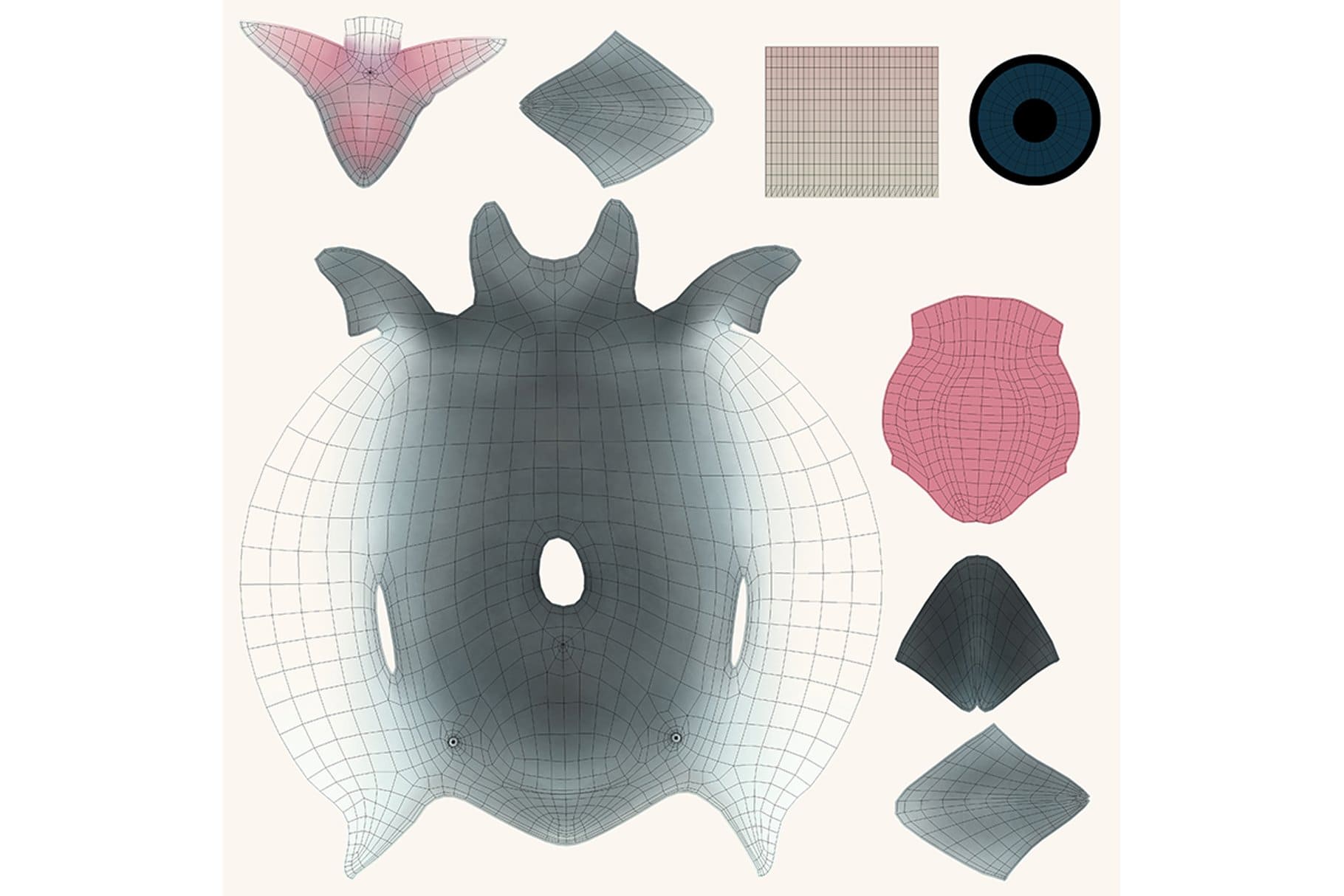 Pattern of a mesh model of a dolphin in the editor.
