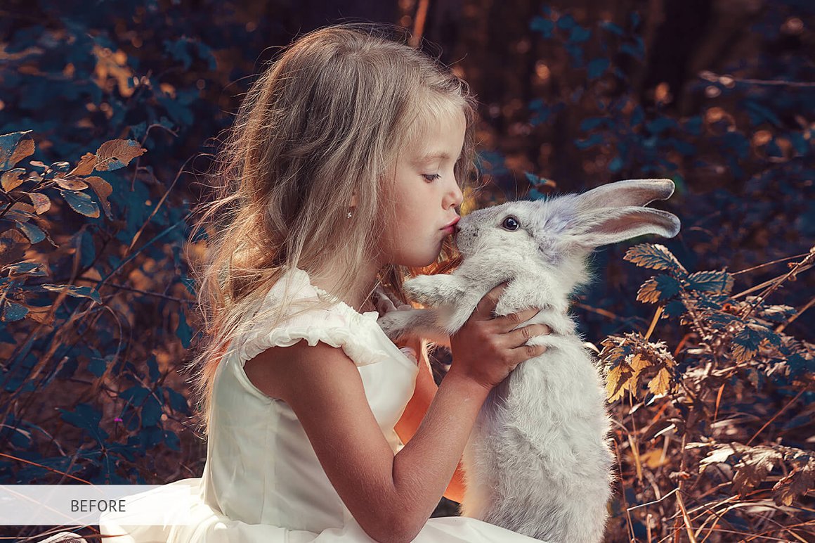 A GIRL and a rabbit without a mask.