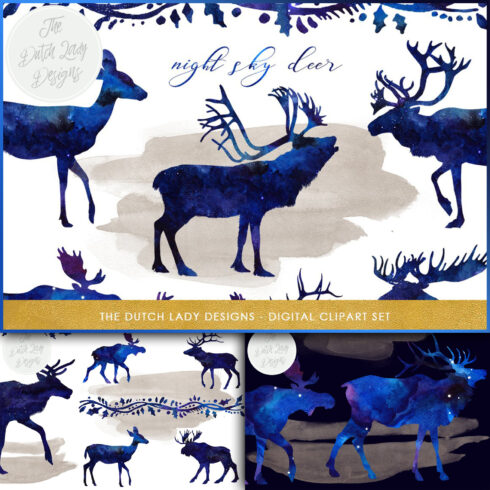 Images with deer reindeer moose clipart set.