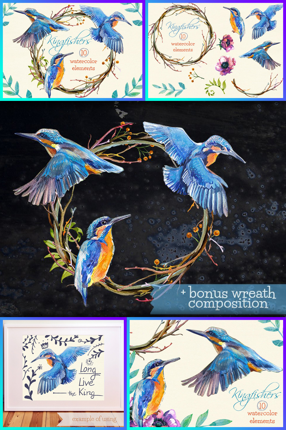 Illustrations kingfishers watercolor clip arts of pinterest.