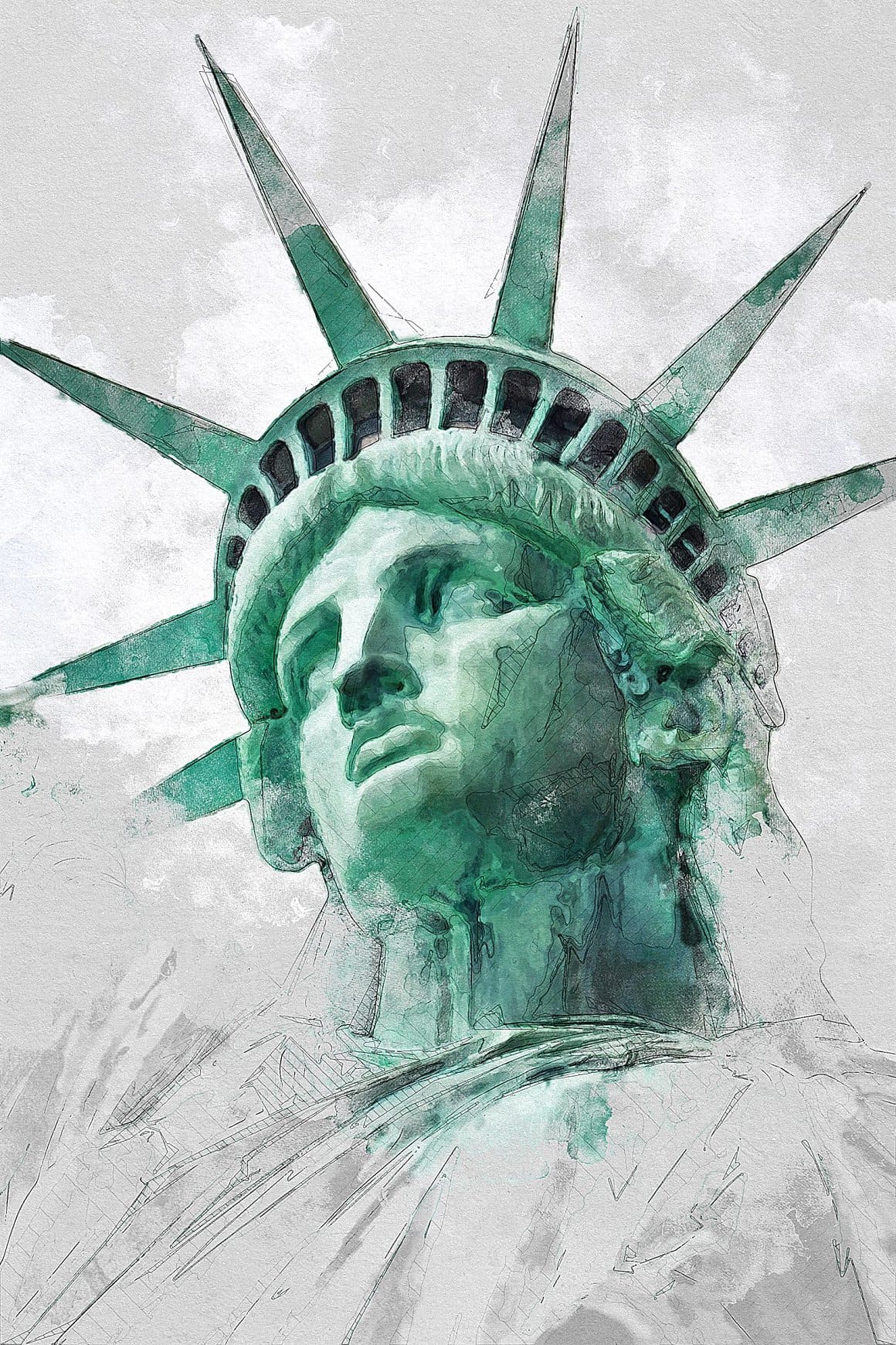 The image of the Statue of Liberty is made with watercolors in Photoshop.