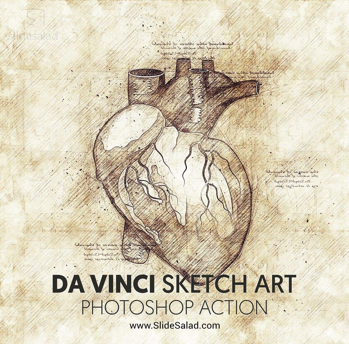 Image of a heart in beige and brown using Da Vinci Sketch Art Photoshop Action.