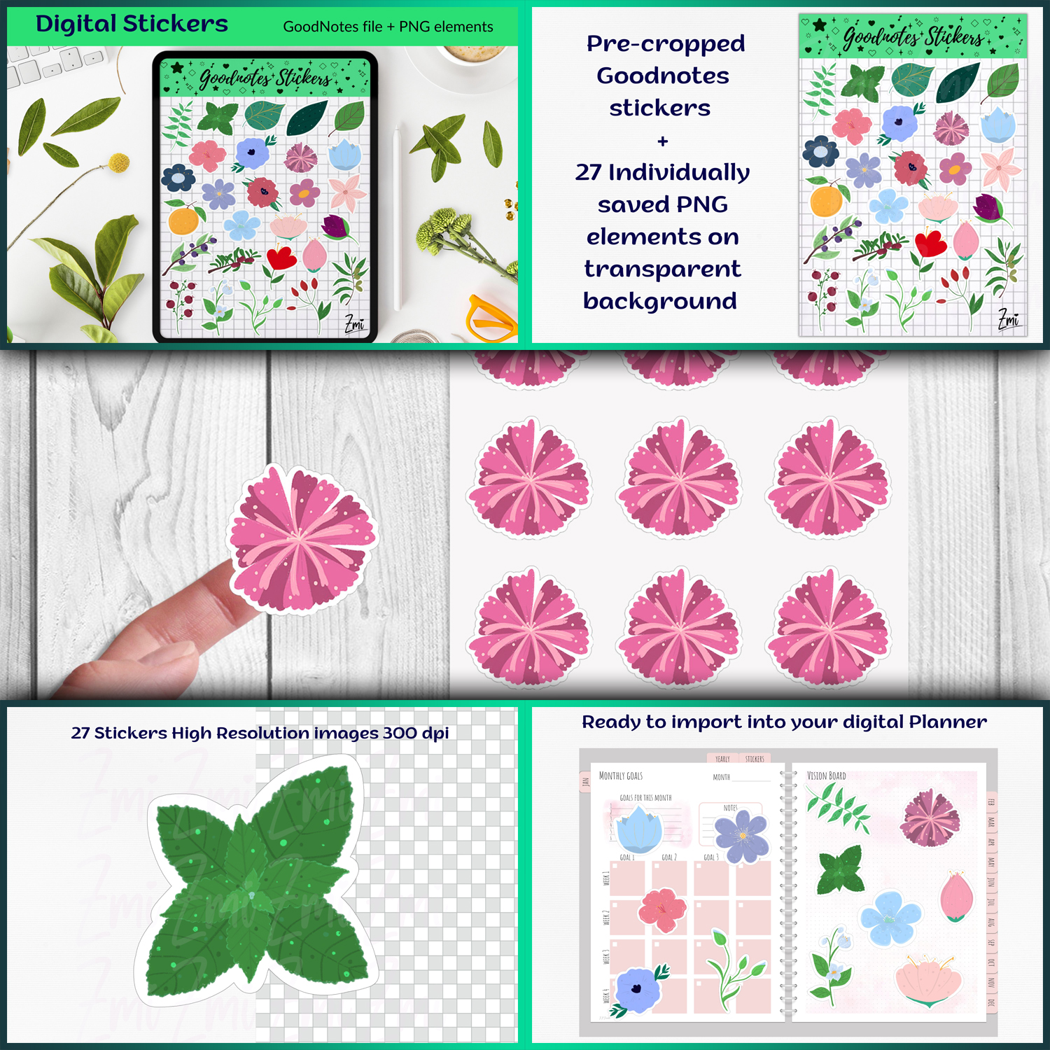 Botanical Digital Stickers PNG And GoodNotes File – MasterBundles