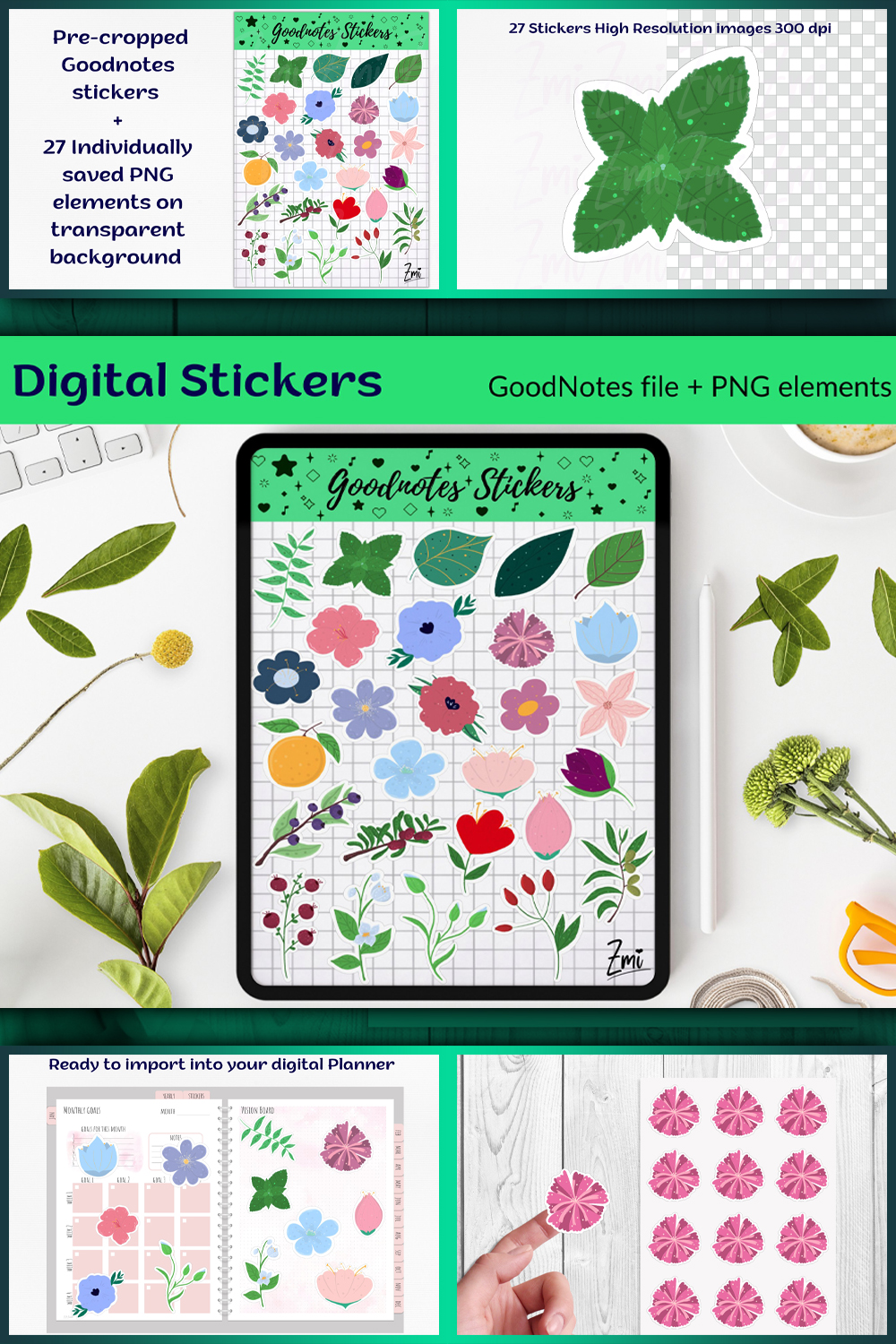 Illustrations botanical digital stickers png and goodnotes file of pinterest.